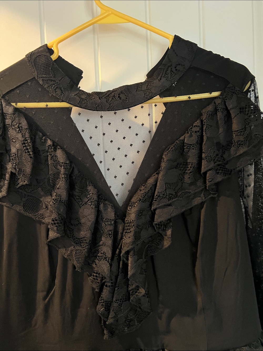 torrid Black Ruffle Tiered Midi Dress with Polka Mesh Yoke - Picture 3 of 5